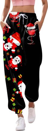 Generic Christmas Joggers Women Tie Dye Print Holiday Sweatpants Baggy Elastic Waist Trousers Oversized Xmas Drawstring Jogging Pants Ladies Jogging Walking S