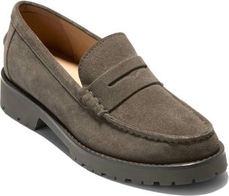 Cole Haan Treena Lug Penny Loafer in Deep Olive Suede at Nordstrom, Size 5.5