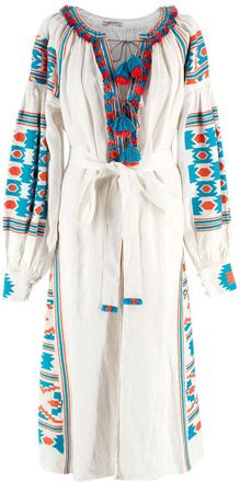 Vita Kin White Embroidered Linen Midi Dress Size S