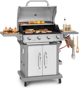 Klarstein Klarstein Lucifer 4 - Griglia a gas, 4 bruciatori da 3,6 kW, griglia da 69 x 45 cm, acciaio inox, mobile