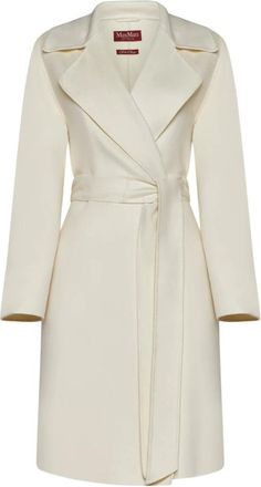 Max Mara Gestreepte jas - Dames - Jas met riem - Beige - L - Wol - Jassen