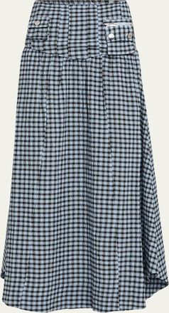 Ganni Check Seersucker Long Skirt