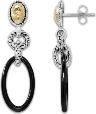 Samuel B. Sterling Silver 18K Yellow Gold Ceramic Link Drop Earrings in Black at Nordstrom Rack
