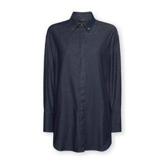 Elena Miro Pointed-collar Cotton Shirt - female - Elena Mir&ograve; - Shirts - Blue - 2XL - Blouses & Shirts