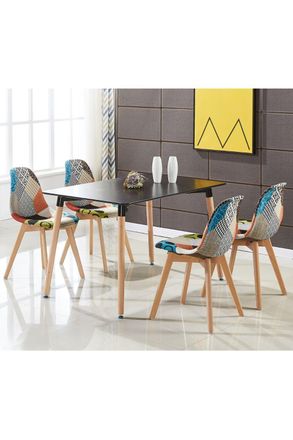 Life Interiors Patchwork Halo Dining Set Includes a Black Dining Table & Set of 4 Fabric Chairs