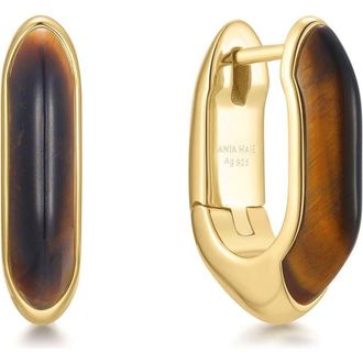Ania Haie Tigers Eye Huggie Hoop Earrings in Shiny Gold at Nordstrom
