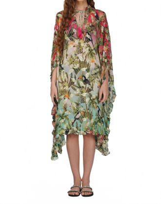 America & Beyond Chirping Birds Frill Kaftan Dress In Multi