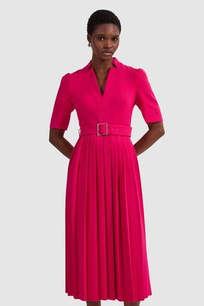 Karen Millen Petite Crepe Forever Pleat Midi Dress in Magenta at Nordstrom, Size 12P