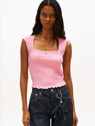 Tommy Hilfiger Smock Slim Seersucker Square Neck Top