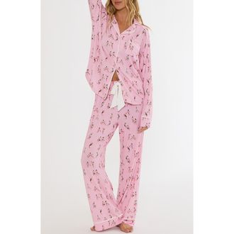 Beach Riot Livy & Connie Pajama Set in Match Point Pink at Nordstrom, Size X-Small