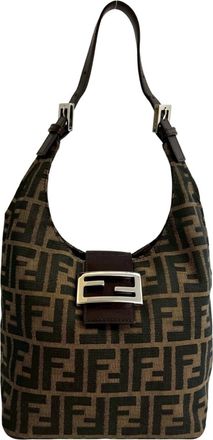 Fendi Zucca Black Brown Canvas Leather Shoulder Bag Tote Bag (Pre-Owned)