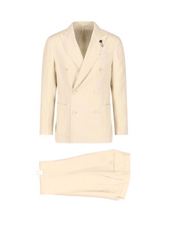Lardini Cream Tailored Double-Breasted Linen Suit