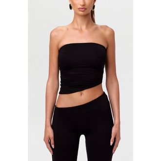Naked Wardrobe Strapless Asymmetric Hem Tube Top in Black at Nordstrom, Size X-Small