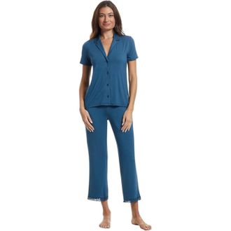 Natori Feathers Essentials Pajama Set Womens Midnight Teal Sleepwear GBO3522