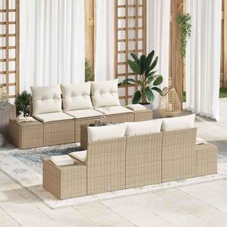 vidaXL Conjunto De Sof&aacute; De Jard&iacute;n 7 Pcs Beige Polirat&aacute;n Vidaxl