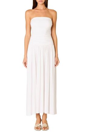 Nia Santal Ruched Strapless Midi Dress in White at Nordstrom, Size X-Small