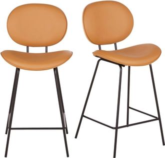 Maisons du monde Set de 2 taburetes altos marr&oacute;n, madera de roble y acero negro, 65 cm