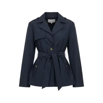 Caf&egrave;noir Jassen, Dames, Blauw, L, Leer, Technische Trenchcoat