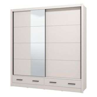 Dmora Guardarropa 2 Puertas Copala, Armario Dormitorio 4 Estantes, Colgador, 2 Cajones, 205x216h Cm Blanco Crema