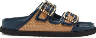 Birkenstock Arizona Framed Raffia and Leather Sliders - Navy - 36 (IT36/ UK3)