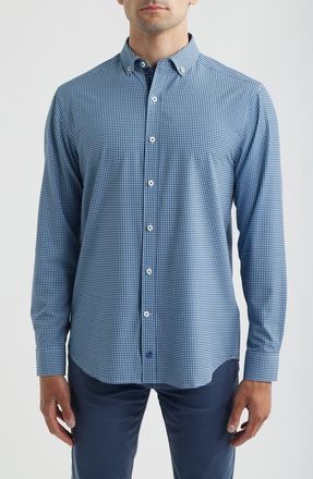 Johnston & Murphy XC+ Performance Game Day Gingham Button-Up Shirt in Navy at Nordstrom, Size Xx-Large