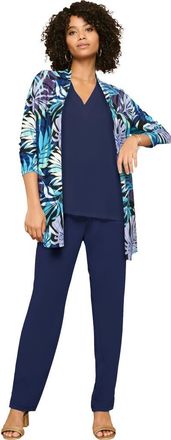 Roaman's Ultrasmooth Fabric Long Sleeve Cardigan in Black Multi Tropical Leaves at Nordstrom, Size 24