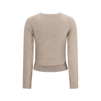 Tory Burch Embroidered Logo Wool Sweater - Beige