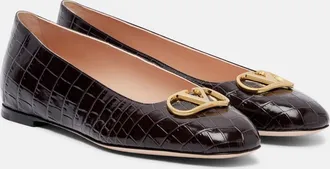 Valentino Garavani VLogo croc-effect leather ballet flats