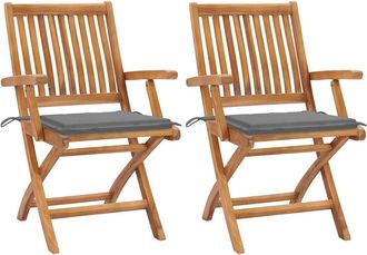 vidaXL Vidaxl - Sillas De Jard&iacute;n 2 Unidades Con Cojines Gris Madera De Teca