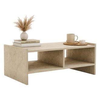 Dmora Mesa De Centro Oria, 2 Compartimientos, Rectangular, Tono M&aacute;rmol, 90x50x35h Cm Beige M&aacute;rmol