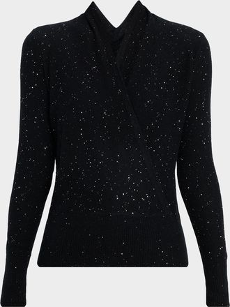 Sofiacashmere Faux Wrap Sequin Knit Sweater