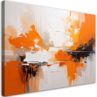 Feeby Cuadro Sobre Lienzo Abstracci&oacute;n En Naranja Blanco Y Negro 100x70