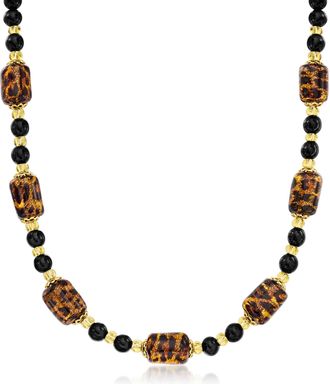 Ross-Simons Italian Leopard-Print Murano Glass Bead Necklace in 18kt Gold Over Sterling
