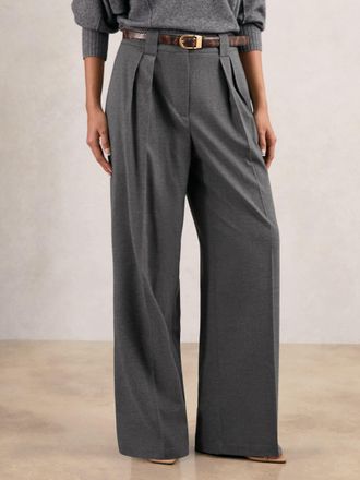 Reiss Grey Petite Wide-leg Pleated Trousers, 14