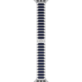 Tory Burch The Kira 18mm Apple Watch Bracelet Watchband in Navy/Silver at Nordstrom