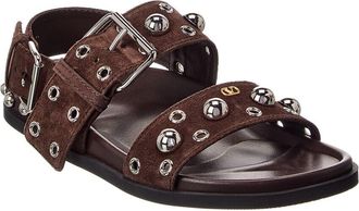 Valentino Logo Suede Flat Sandal