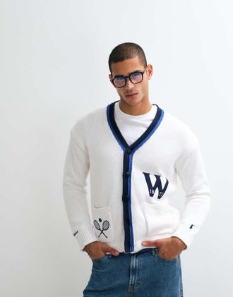 Polo Ralph Lauren Wimbledon Capsule - Cardigan stile college in cotone bianco
