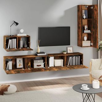 Berkfield Home Classic 4 Piece TV Cabinet Set Smoked Oak Engineered Wood in Brown