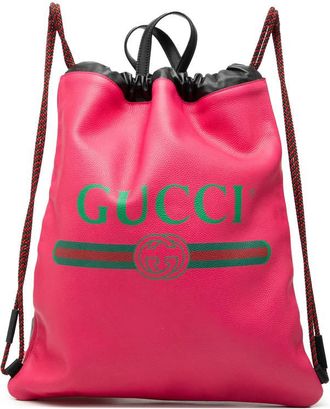 Gucci Pre-owned Gucci Leather Logo Drawstring Backpack P4S3DVDGQD82091W