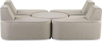 Beliani Modern Upholstered Garden Sofa Set 4 Seater with Ottoman Quick Dry Foam Light Grey Fabro