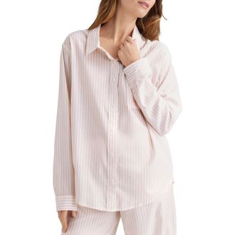 Tommy John Stripe Woven Button-Up Sleep Shirt in Pink at Nordstrom, Size X-Large