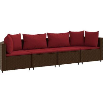 vidaXL Set De Sof&aacute;s De Jard&iacute;n 4 Pzas Y Cojines Rat&aacute;n Sint&eacute;tico Marr&oacute;n Vidaxl