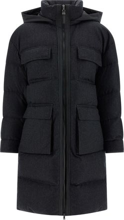 Brunello Cucinelli Shiny Zipper Pull Puffer Jackets Grigio-Donna