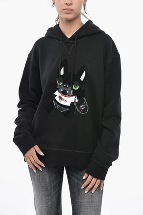 Dsquared2 Fleece Cotton Hoodie with Velour Print and Rhinestones Dsquared2