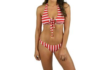 Milly Stripe Grommet Santorini Bikini Top In Red/ivory