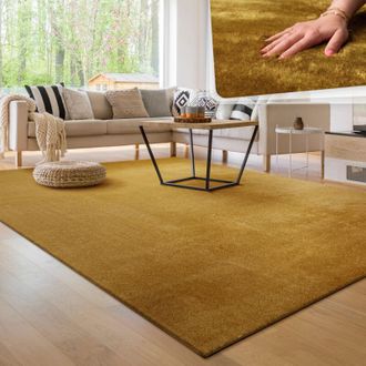 Paco Home Paco Home Alfombra Moderna Para Sal&oacute;n A Pelo Corto Lavable Suave Uni Efecto Piel Antideslizante Amarillo, 240x340 Cm