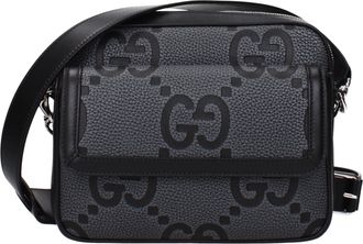 Gucci Herens Grijs/zwart lederen jumbo crossbodytas