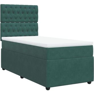 vidaXL Cama Box Spring Con Colch&oacute;n Terciopelo Verde Oscuro 90x190 Cm Vidaxl