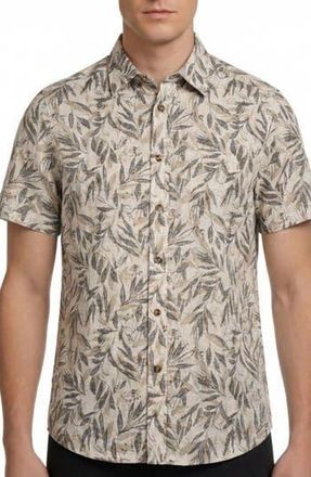 Report Collection Yarn Dye Leaves Print Button-Up Shirt in Taupe at Nordstrom Rack, Size Xx-Large