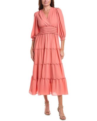 Max Studio Puff Sleeve V-Neck Midi Dress